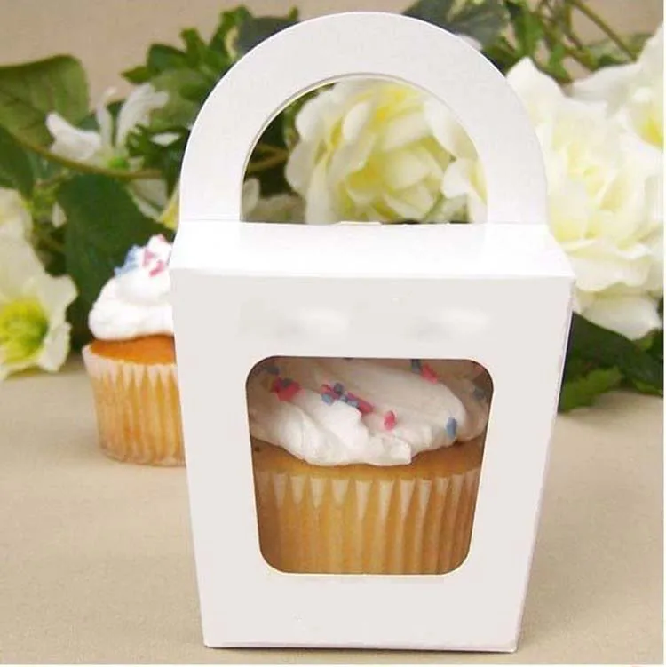 12 шт. Кекс Box cake box упаковка с ручкой одного кекс Коробки Пудинг случае с подкладкой QCB005