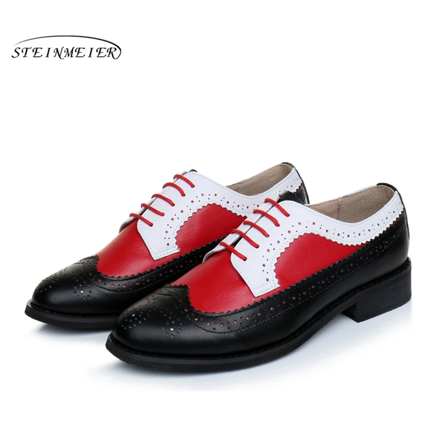 Men Genuine cow leather brogue flats shoes handmade vintage casual sneakers oxford for men black red white 2020 | Обувь