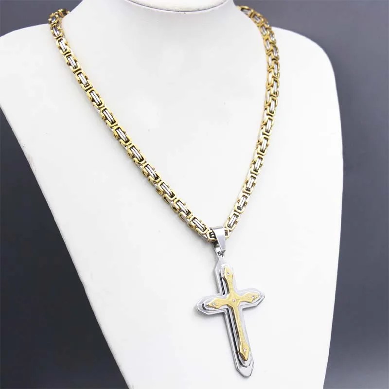 Подвеска с крестом Иисуса из нержавеющей стали золотого и серебряного цвета 24