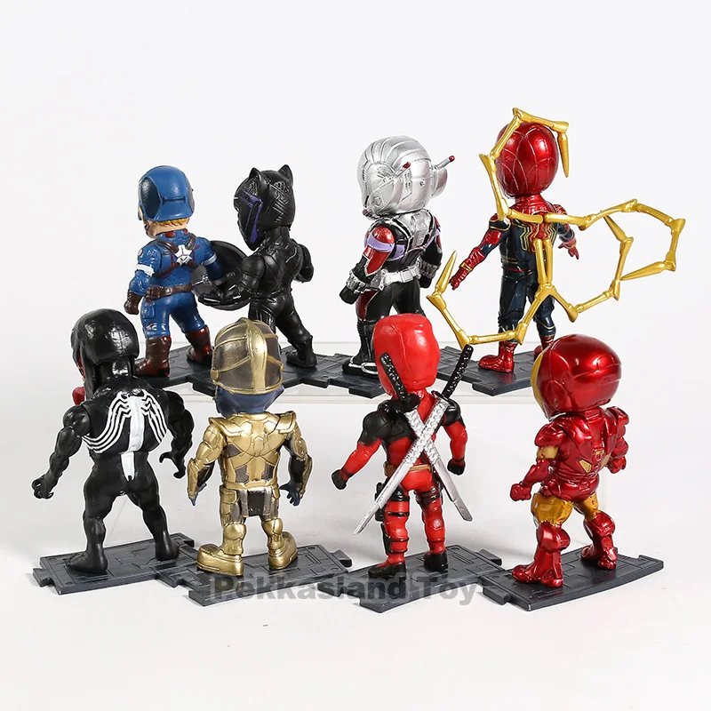 С принтами "Marvel", "Мстители", завершающей танос Капитан Америка Железный человек Человек-паук фильма «Дэдпул»; рубашки черный пантера Venom Человек-муравей ПВХ Фигурки игрушки 8 шт./компл