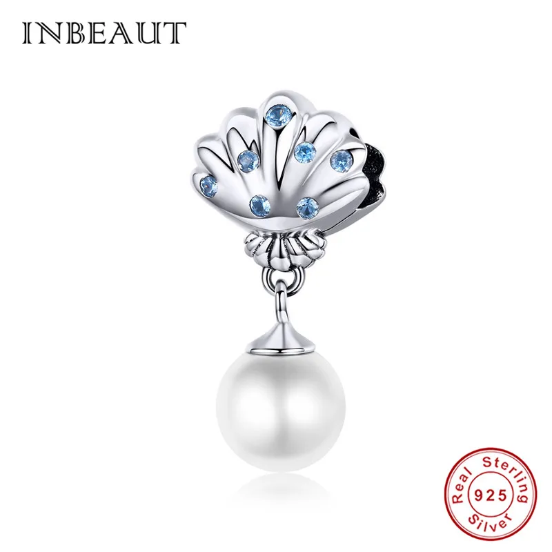 INBEAUT 100% реальные 925 Серебряные синие CZ ракушки жемчужные бусины подходят для