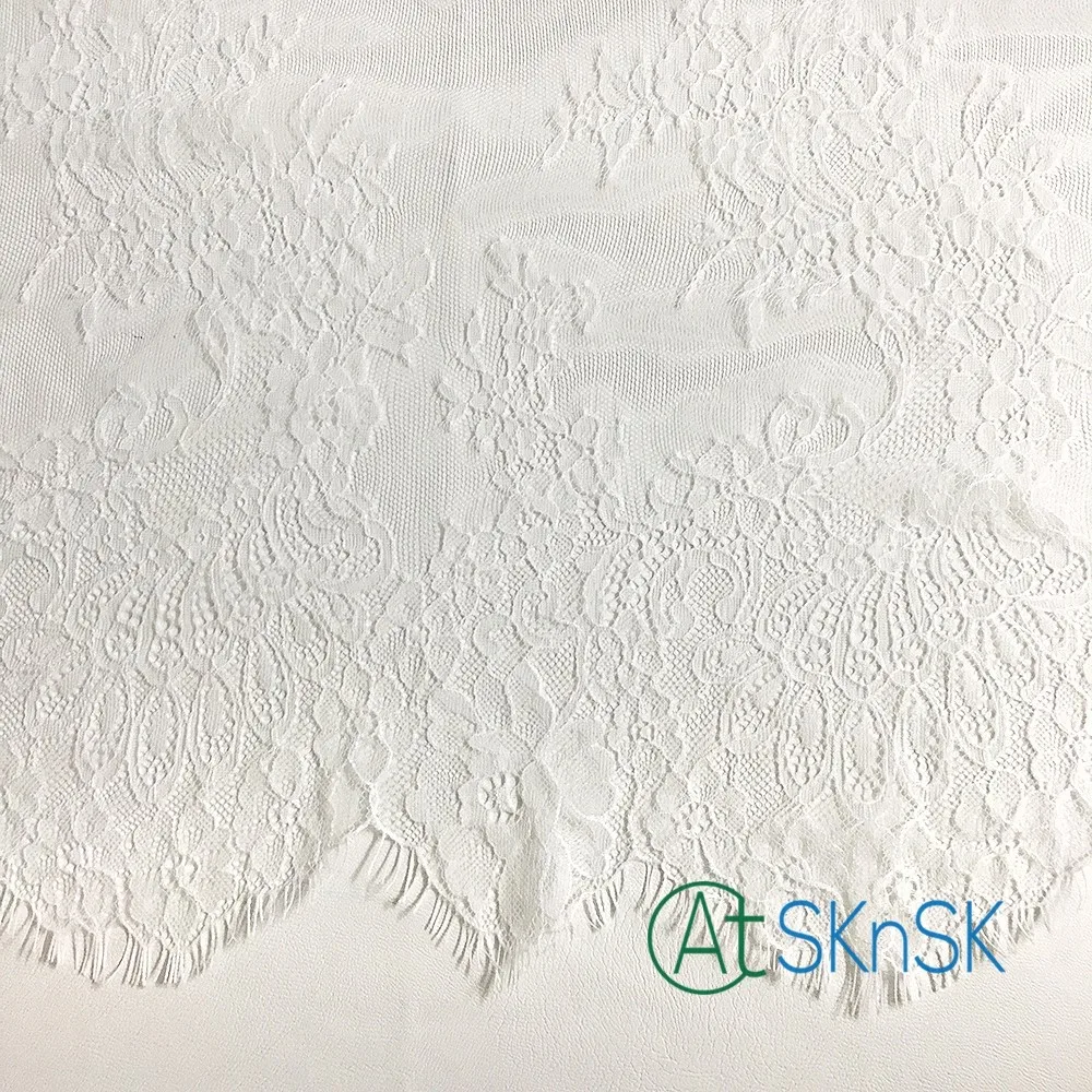 

6M/ lot Eyelash Lace Fabric 60cm DIY Decorative High Quality Soft Off Nylon Eyelash Lace Trim Wedding Dress Fabric A2