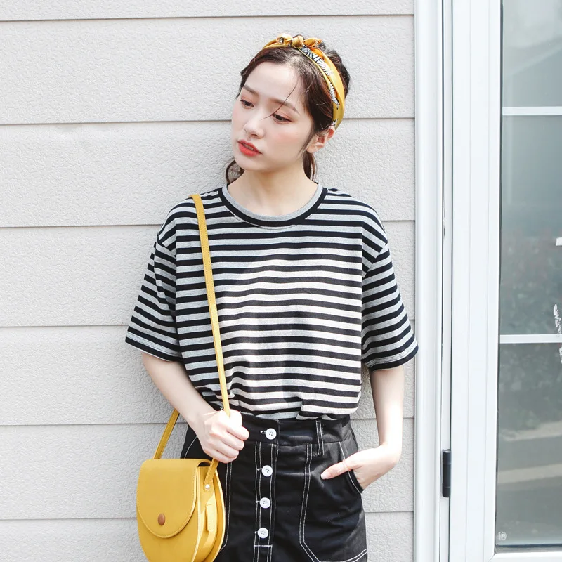 Винтажные полосатые футболки 2019 летняя повседневная одежда 80s 90 s молодежные