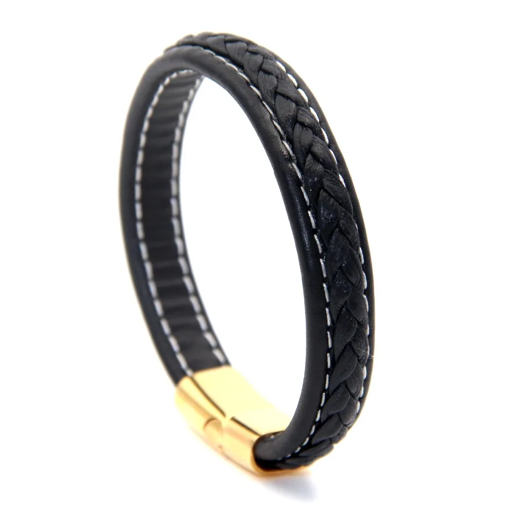 Мужские кожаные браслеты магнитная застежка из нержавеющей стали бижутерия|bracelet