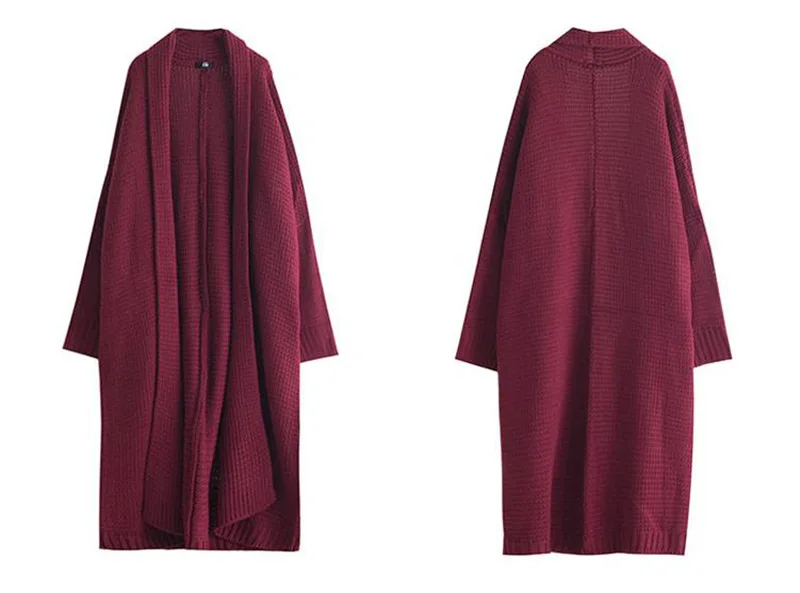 wine red OCEANLOVE, однотонный, толстый кардиган с рукавом летучая мышь,, Осень-зима, длинный женский свитер, свободный, модный, вязанный, Chaqueta Mujer 10181 - Цвет: wine red