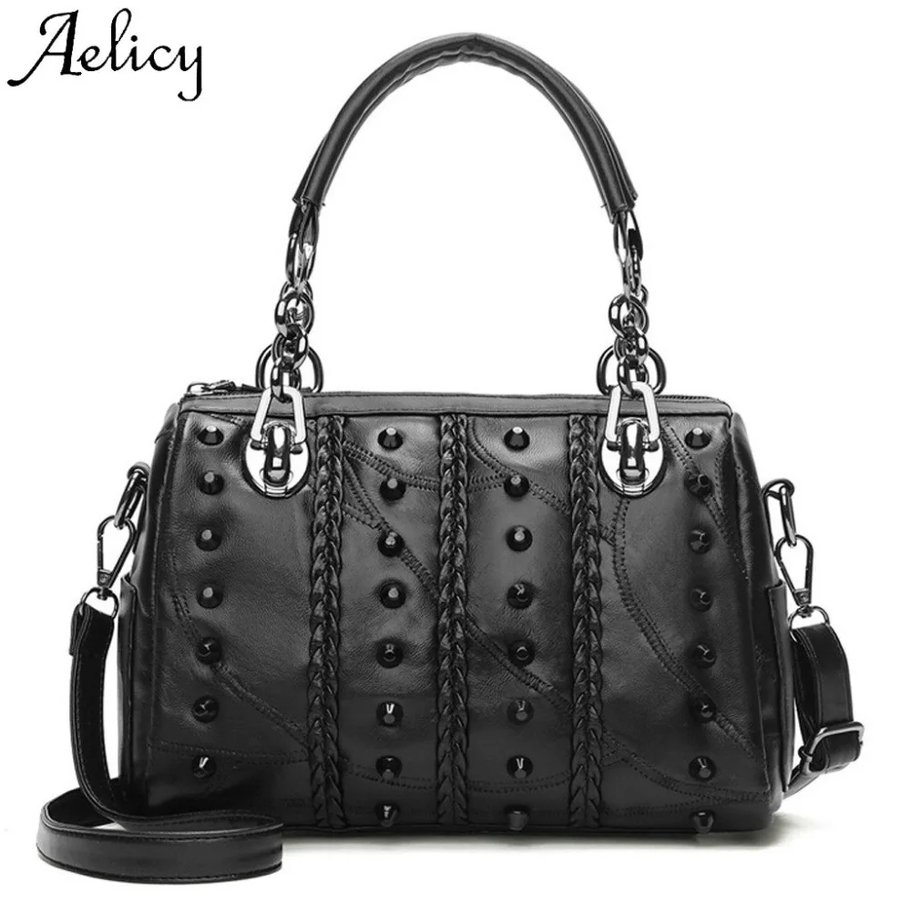 Женская кожаная сумка через плечо Aelicy однотонная мессенджер с заклепками и