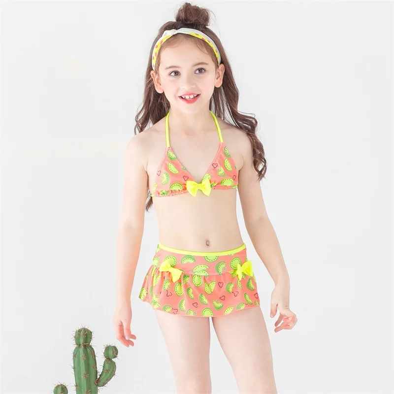 Бикини для девочек из двух частей 2020 новый детский купальник с принтом фруктов