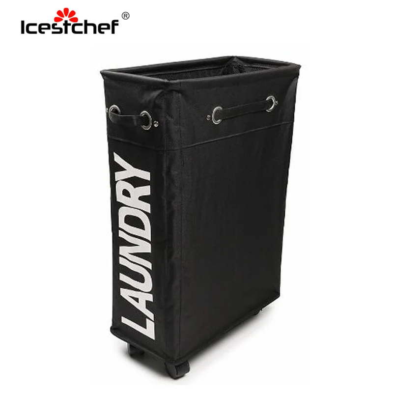 ICESTCHEF Foldable Laundry Hamper With Wheels Dirty Clothes Basket Storage Box Oxford Cloth Storage Organizer With Wheel - Цвет: Black