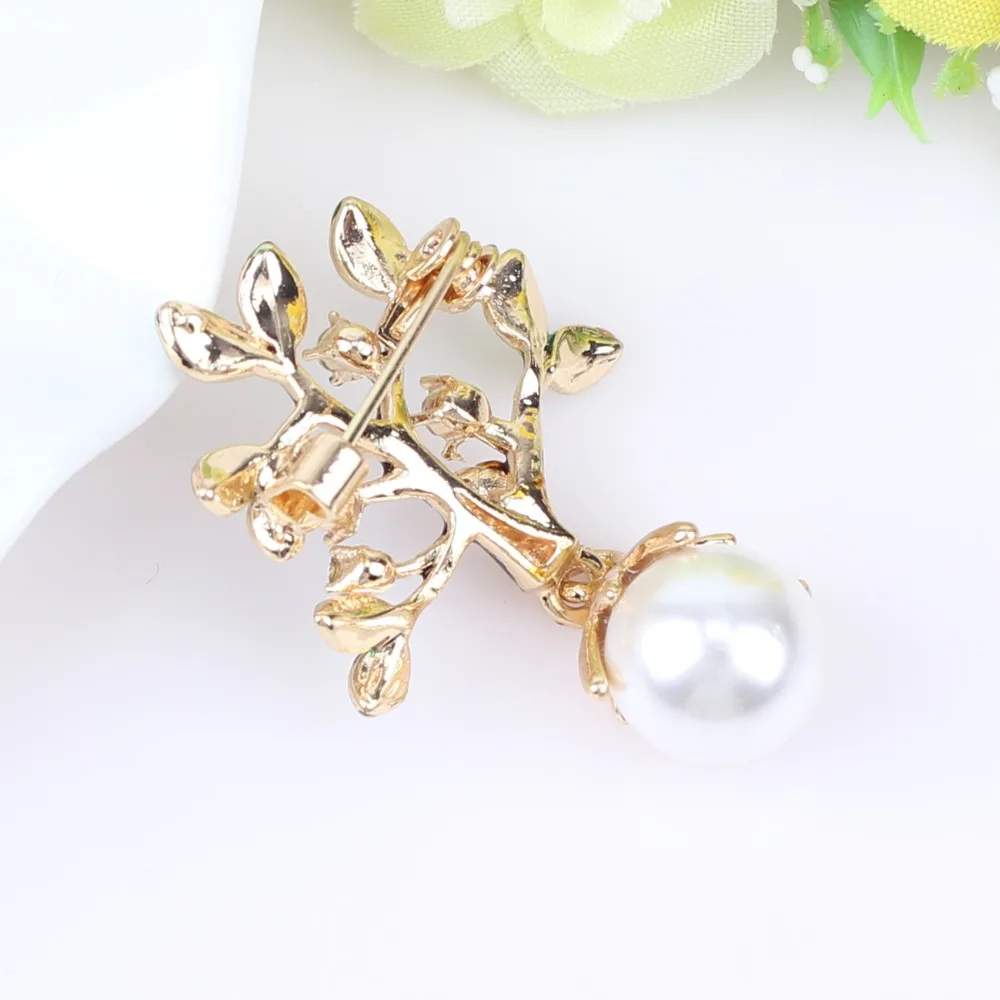WEVENI Enamel Alloy Tree Leaf Rose Brooches Rhinestone Pearl Scarf Clothes Decoration Pin For Women Lady Girls Novelty Jewelry | Украшения