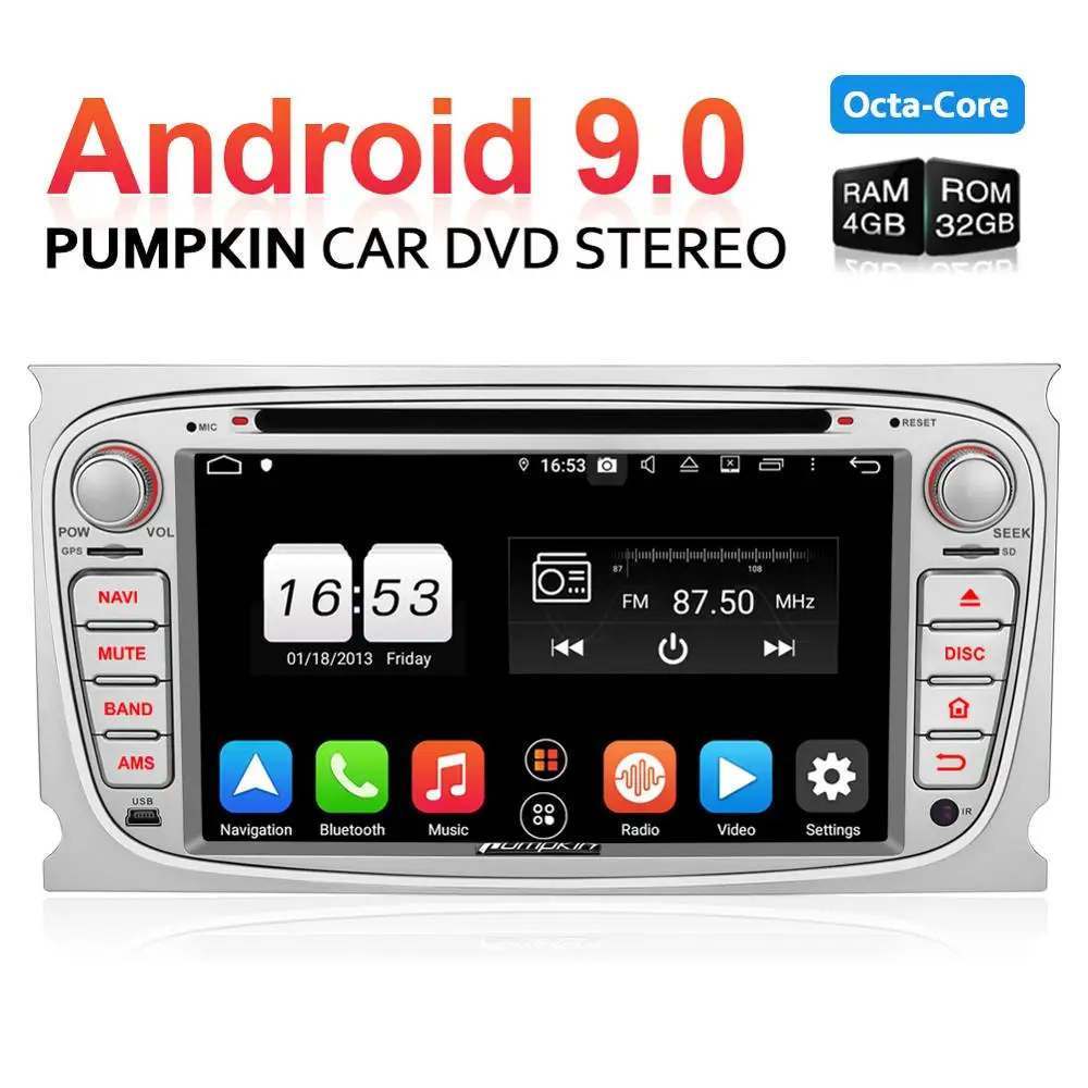 Pumpkin2 Din 7 &quotAndroid 9 0 автомобильный DVD плеер GPS навигация Qcta Core 4G RAM стерео для Ford