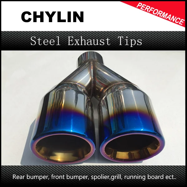 

1PCS 51mm Inlet 89mm Outlet Blue Plated Burnt Stainless Steel Car Exhaust Dual Tips End Pipe