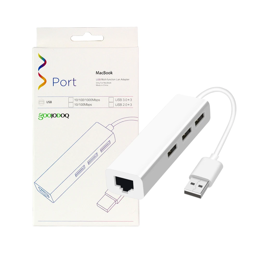 USB Ethernet with 3 Port USB HUB 2.0 RJ45 Lan Network Card USB to Ethernet Adapter for Mac iOS Android PC  RTL8152 USB 2.0 HUB images - 6