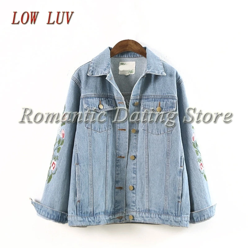 Женская джинсовая куртка с длинным рукавом вышивкой|women denim jacket|jeans coatbasic coats |