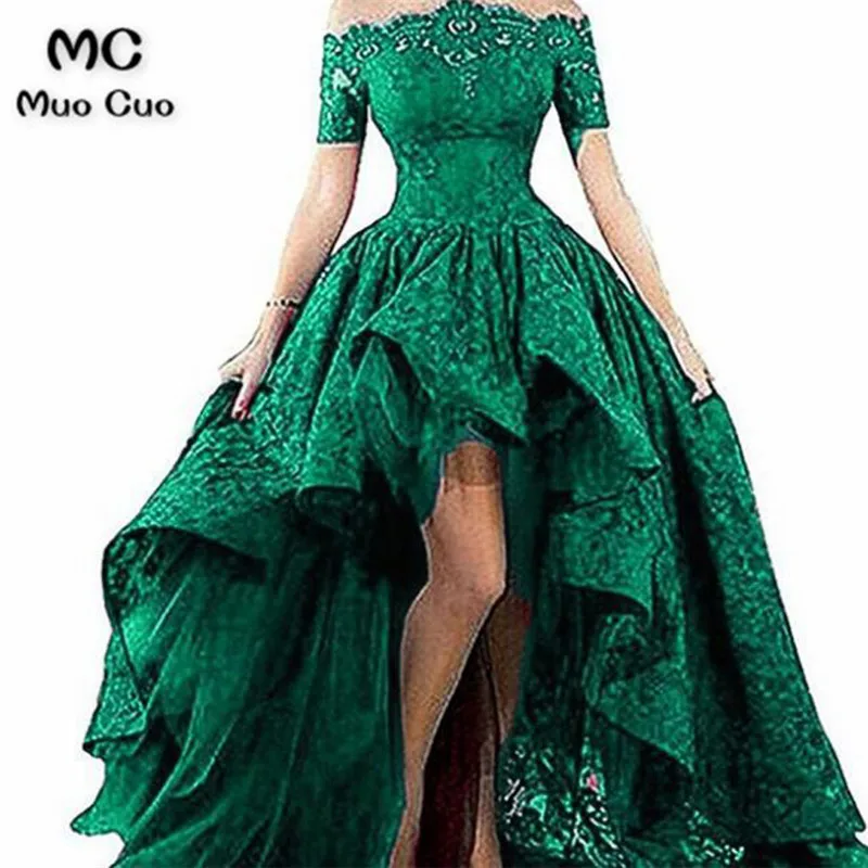 teal Длинное вечернее платье с открытыми плечами, кружевное вечернее платье с коротким рукавом для женщин - Цвет: teal