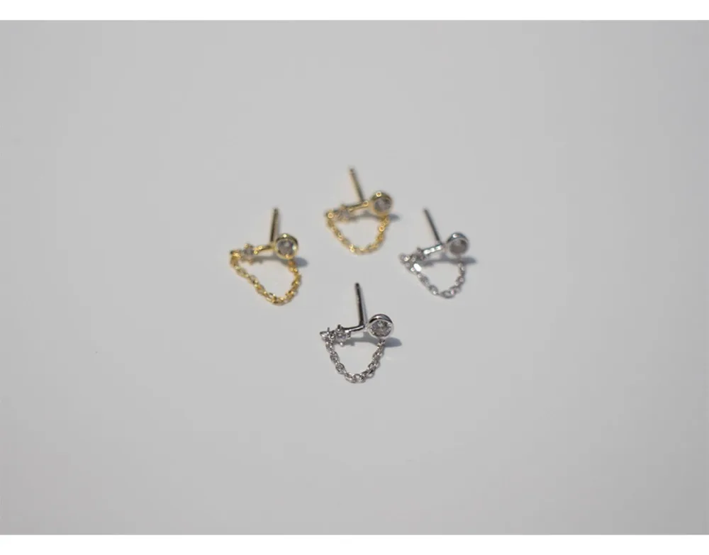 Серьги из стерлингового серебра S925, модные серьги-гвоздики с цирконием, прямые серьги-гвоздики, цепочка для ушей, трендовая индивидуальность для девушек, серебряные серьги, ювелирные изделия