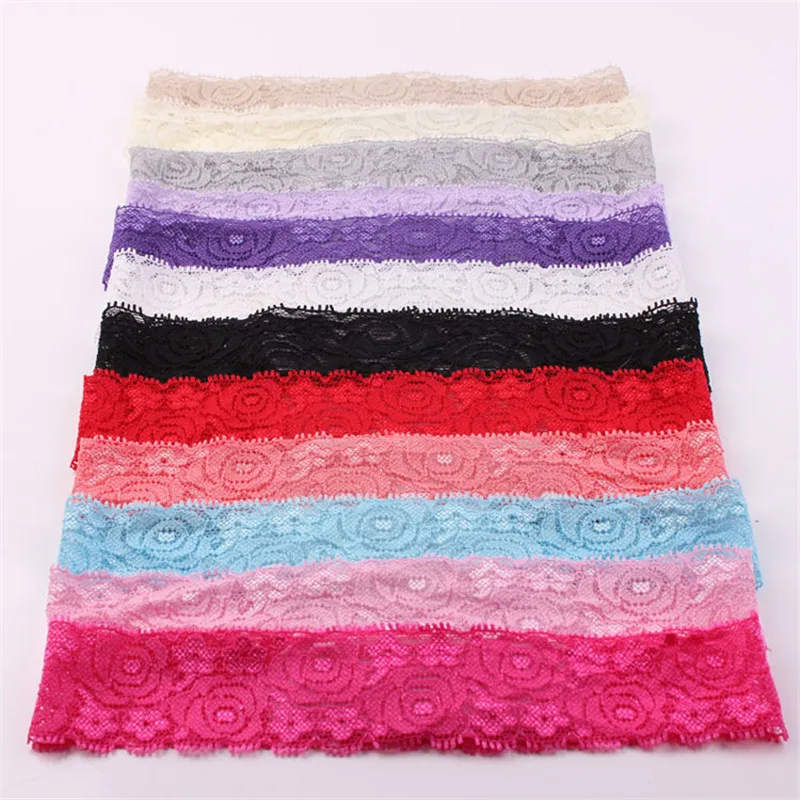10pcs Lace Knitted Hairband ribbon hollowed elastic lace band in floral pattern soft Headband DIY Accessories Fashion Head wrap | Мать и