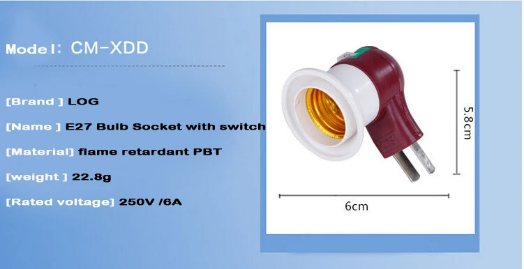 

220V/110V E27 LED Light Bulb Adapter Socket Holder with Switch ,5 Pics
