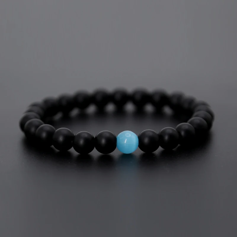 8mm Matte Onyx with Blue Cat Eye Natural Stone Bracelet