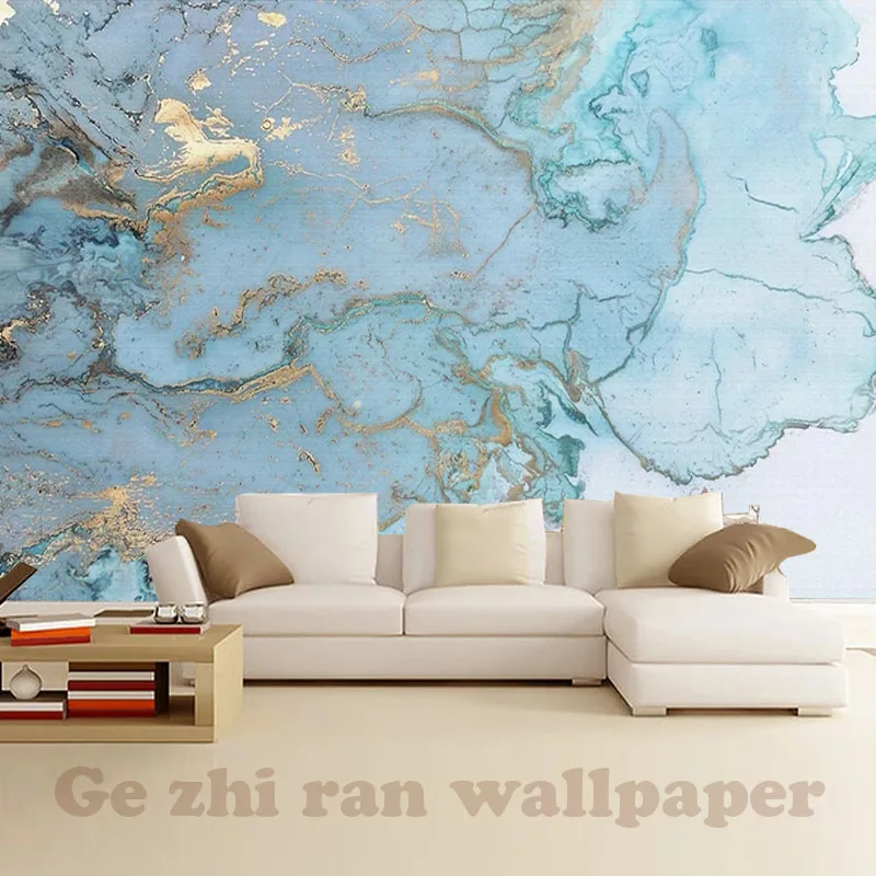 Пользовательские росписи 3D обои ретро роскошный синий позолота текстура