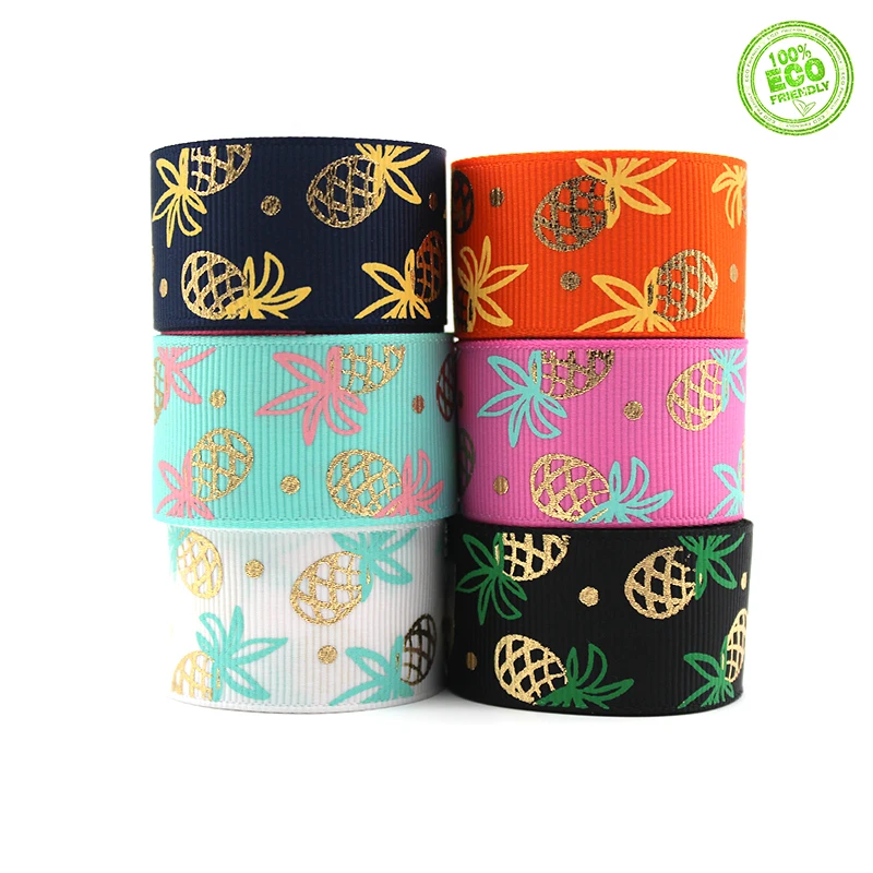 

Grosgrain Ribbon Polyester Printed Gold Pineapple 1" 25mm For Handmade Bow Kont Hair Clothing Accessories BBXQ-038