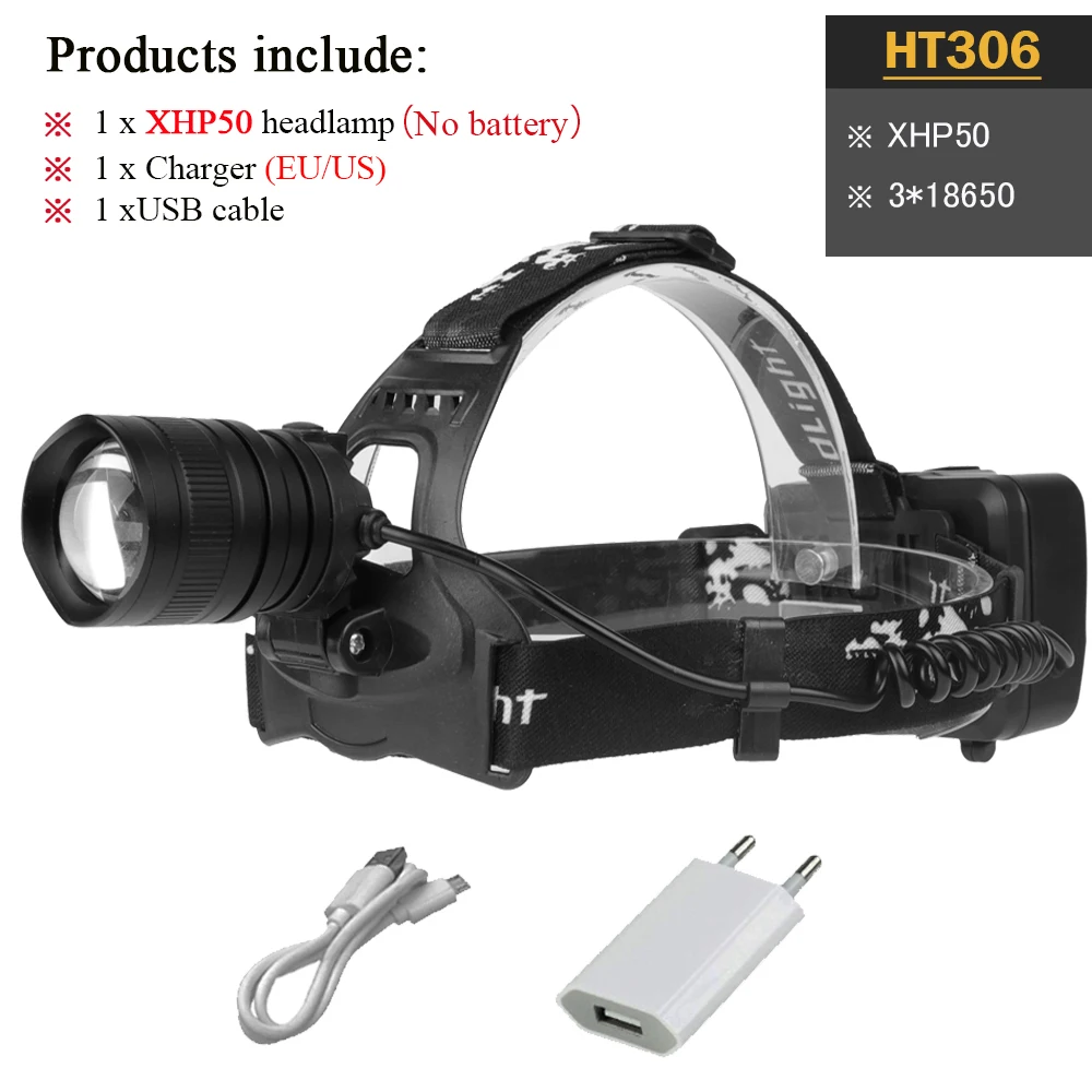 led headlight H Внешний аккумулятор, высокая мощность, Головной фонарь, светодиодный фонарь, телескопическая фара cree xhp50, usb 18650, водонепроницаемый, для кемпинга - Испускаемый цвет: led headlight H