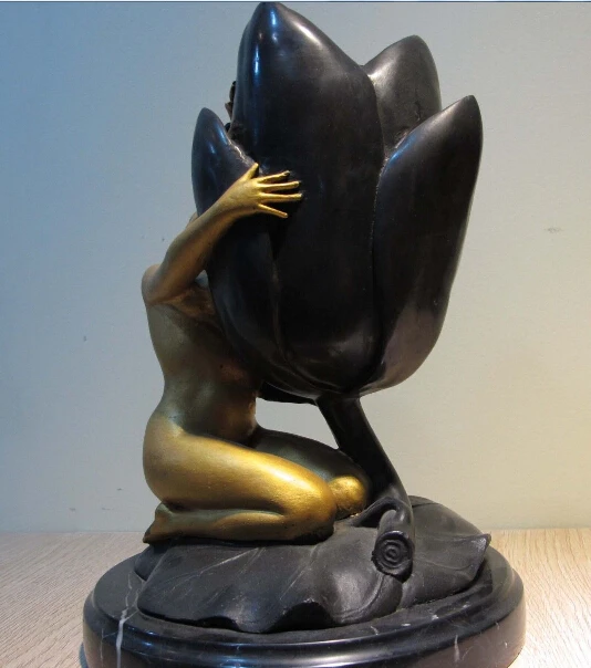 Западная ХУДОЖЕСТВЕННАЯ медная Бронзовая статуэтка мраморная основа Лотос