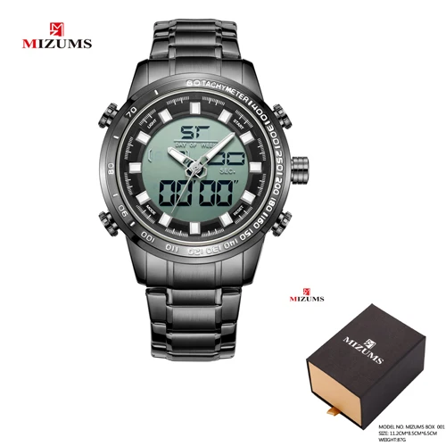black with box Цифровые часы, мужские, люксовый бренд, MIZUMS, мужские спортивные часы, водонепроницаемые, золотые, стальные, кварцевые, мужские часы, военные, Relogio Masculino - Цвет: black with box