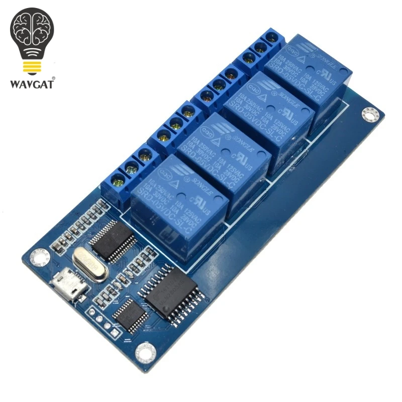 Микро релейный модуль WAVGAT 4 Канальный Релейный usb 5 В контрольная панель реле с