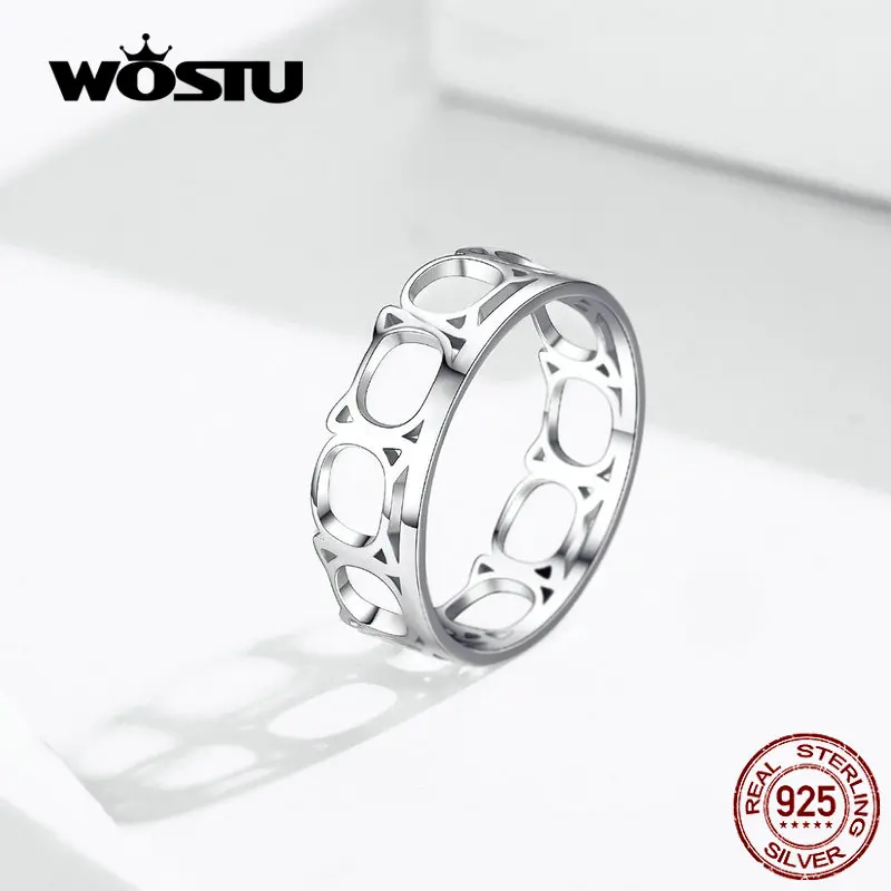 WOSTU Sticky Cat полые кольца из 100% настоящего серебра для домашних животных Kitty женщин