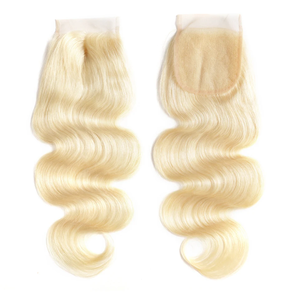 Rosabeauty#613 блонд, волнистые кружева, 4x4, бразильские волосы remy, кружевная застежка с детскими волосами, цвет 613