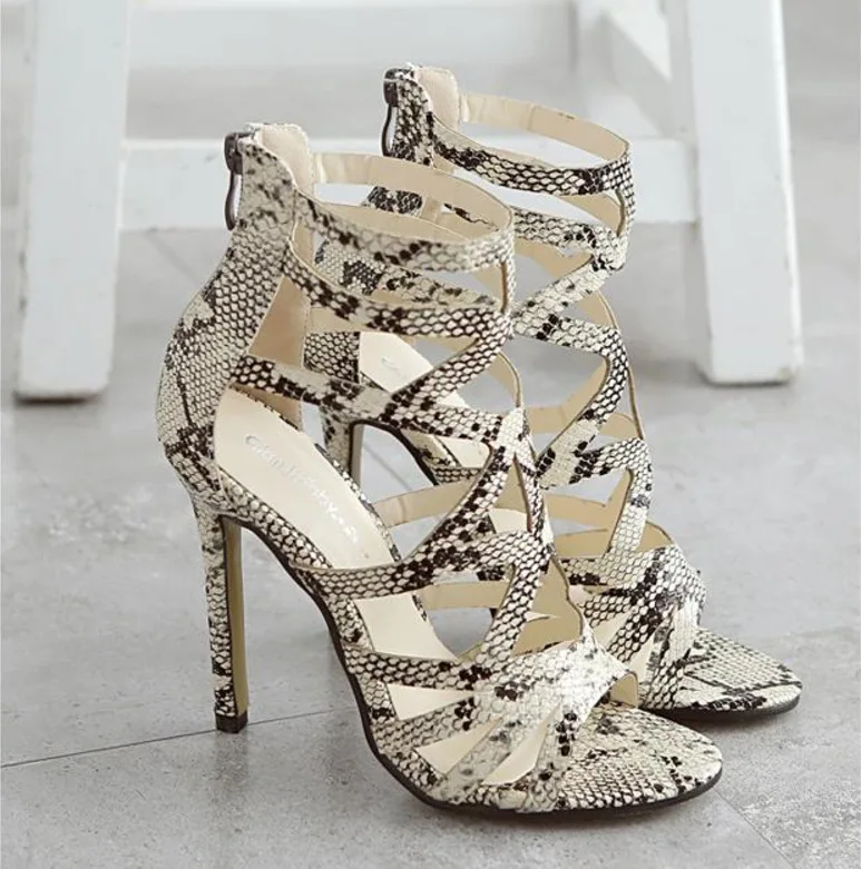 

Fashion Women Ankle Strap Sandals Casual PU ZIP Thin Heels 11.5CM Open Toed High Heels Women Sandals Discount Pumps