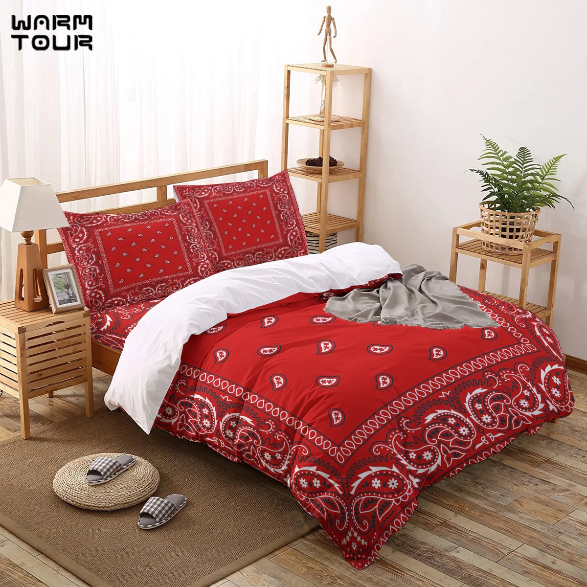 

WARMTOUR Duvet Cover Paisley - Bandana - Red - Southwestern - Boho Duvet Cover Set 4 Piece Bedding Set For Beds