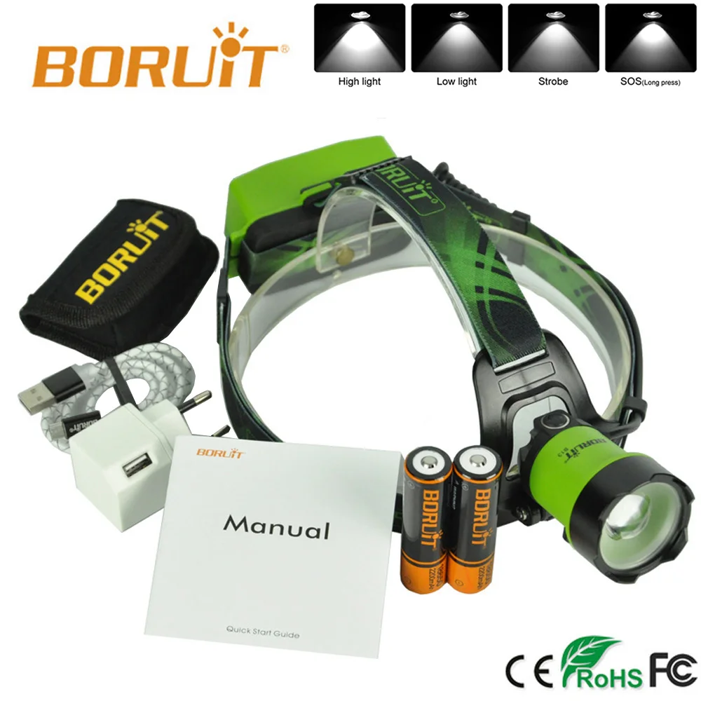 Налобный фонарь Boruit B13 светодиодный масштабируемый водонепроницаемый с