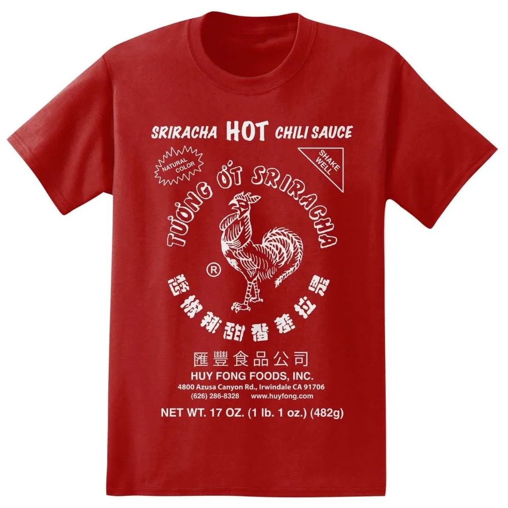 Забавные футболки с круглым вырезом и коротким рукавом Sriracha Hot Chili Sauce Irwindale Red