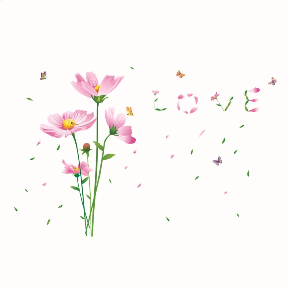 % beautiful daisy flowers butterfly wall decals home decor stickers wedding party living bedroom mural art 3d post wallpaper | Дом и сад