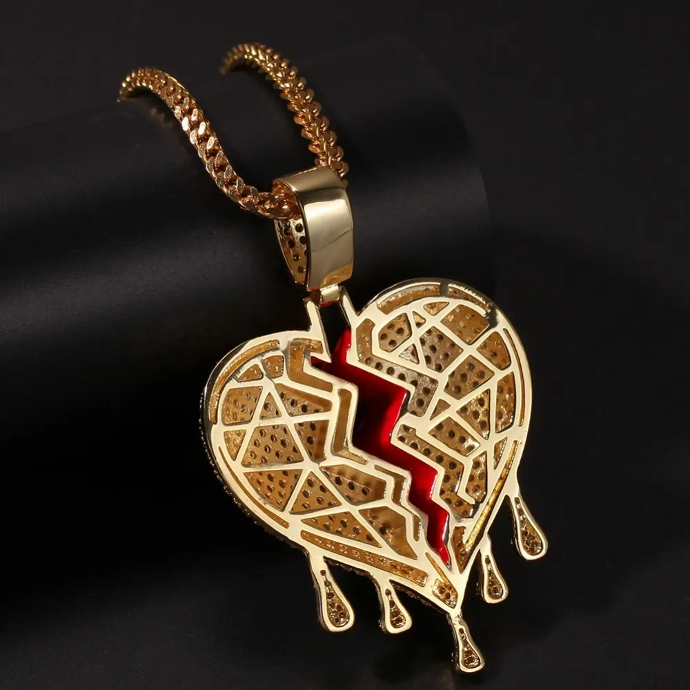 TBTK Iced Out разбитое сердце капли воды кулон медь Цирконий Роскошные ювелирные изделия панковские шармы мужские Золотая цепь ожерелья классические