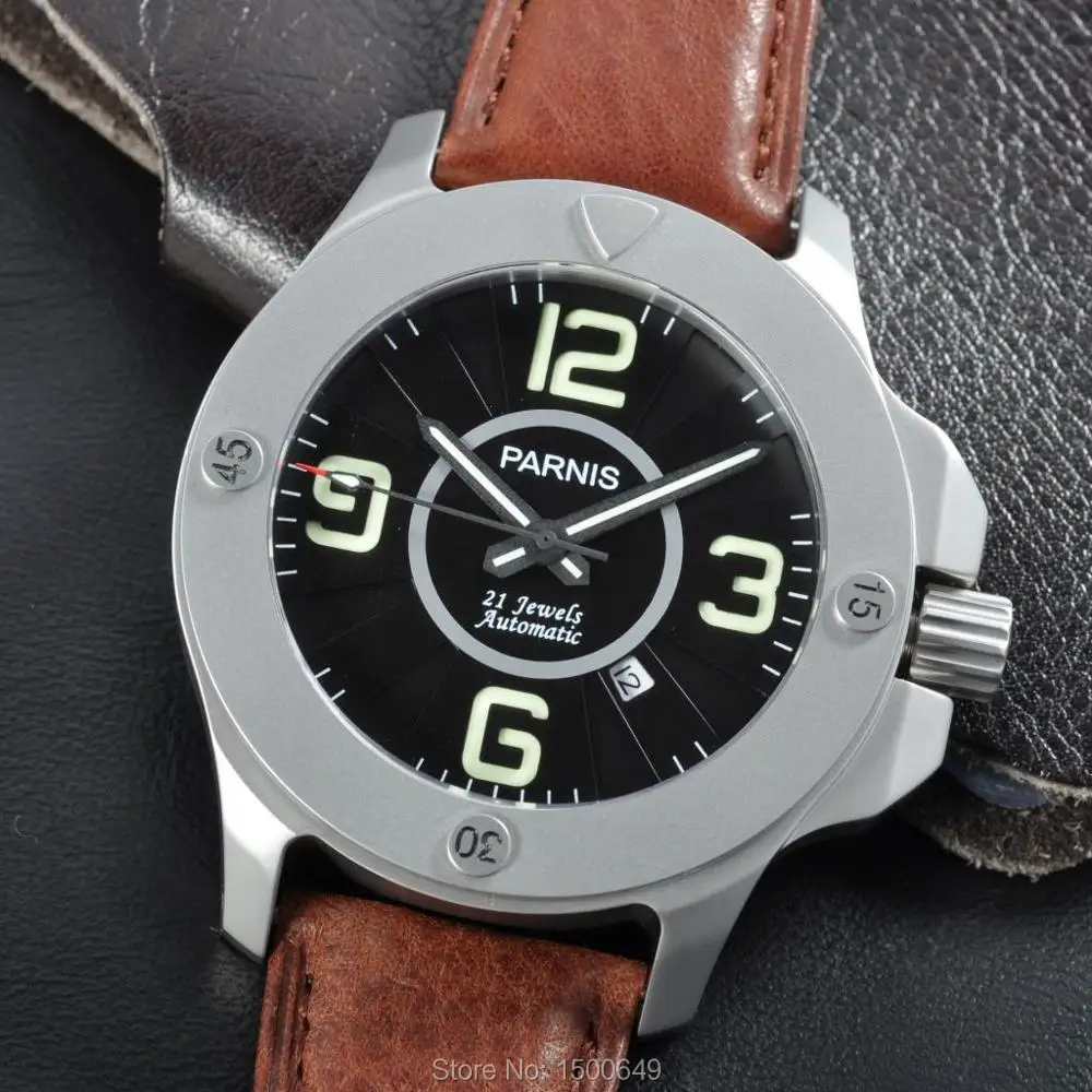 Parnis 47 мм сапфировое стекло черный циферблат стальной корпус с детальной