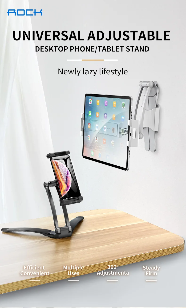 ROCK регулируемый держатель для планшета iPad iPhone 360 градусов Roating настольная