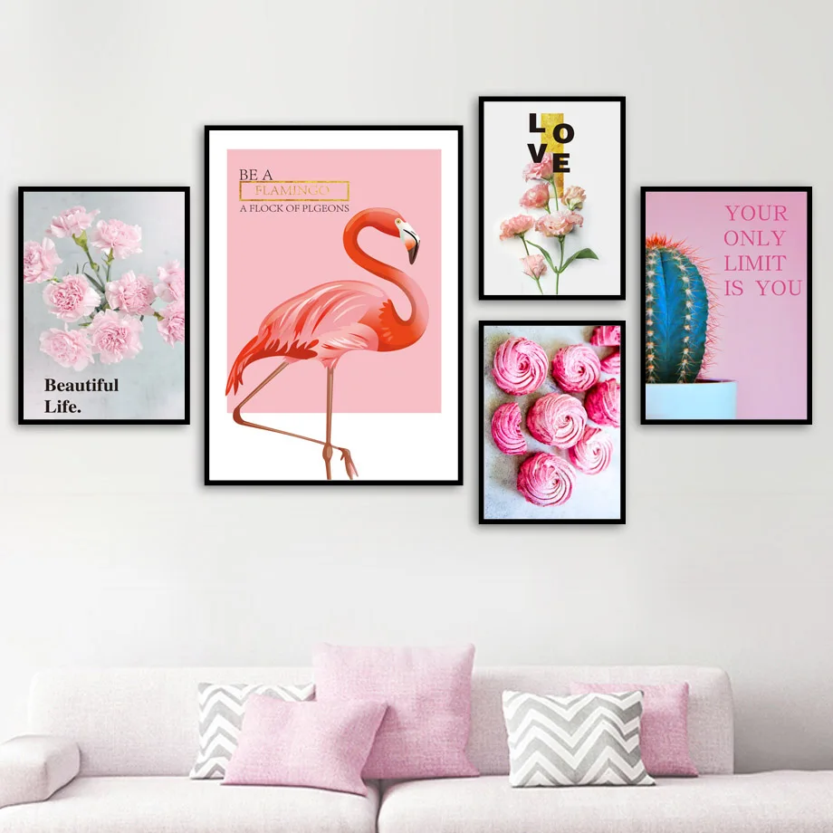 

Wall Art Canvas Painting Flamingo Cactus Flower Quotes Nordic Posters And Prints Wall Pictures For Living Room Girl Bedroom Home