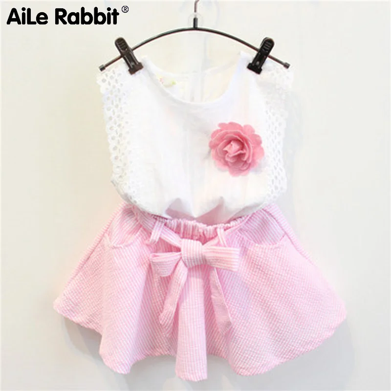 AiLe Rabbit/комплект одежды для девочек модный топ с бантом короткая юбка комплект из 2
