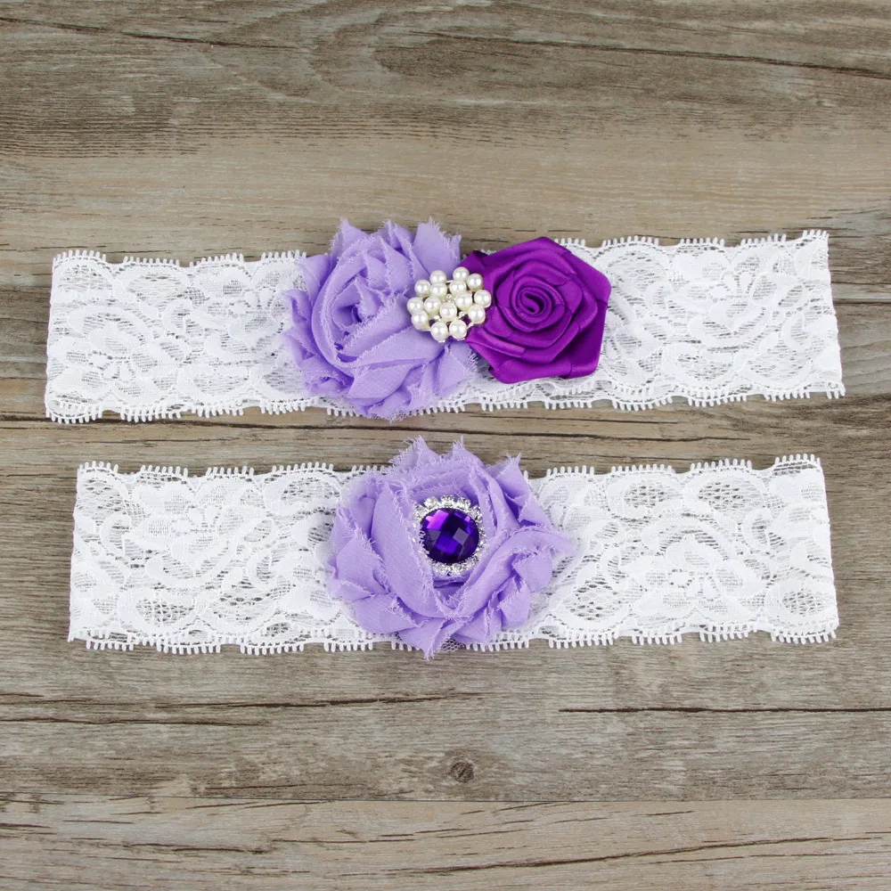 2 шт./компл. Свадебный комплект с подвязками и акриловыми бусинами фиолетовыми