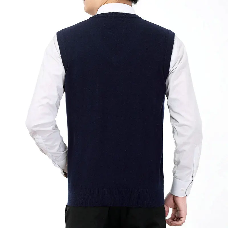 Spring Autumn Men Kintted Vest Woollen Blends Waist Coat Man Casual V-neck Vests Male Sleeveless Weskit Plain Textured Gilet | Мужская