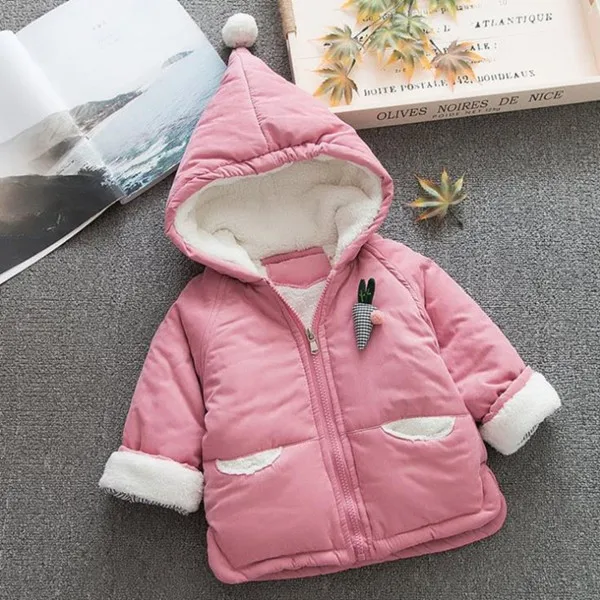 Pink Зимнее пальто для новорожденных; детская куртка с капюшоном; хлопковое зимнее пальто для новорожденных девочек; Верхняя одежда для детей 9-24 месяцев - Цвет: Pink