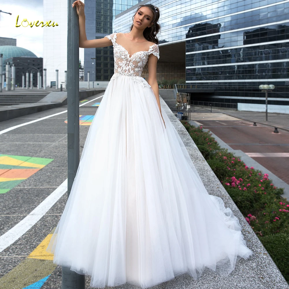 Loverxu сексуальные открытая спина и рукава-крылышки кружева пляжные свадебные платья Роскошные Аппликации бисером развертки поезд винтажные кружевные свадебные платья