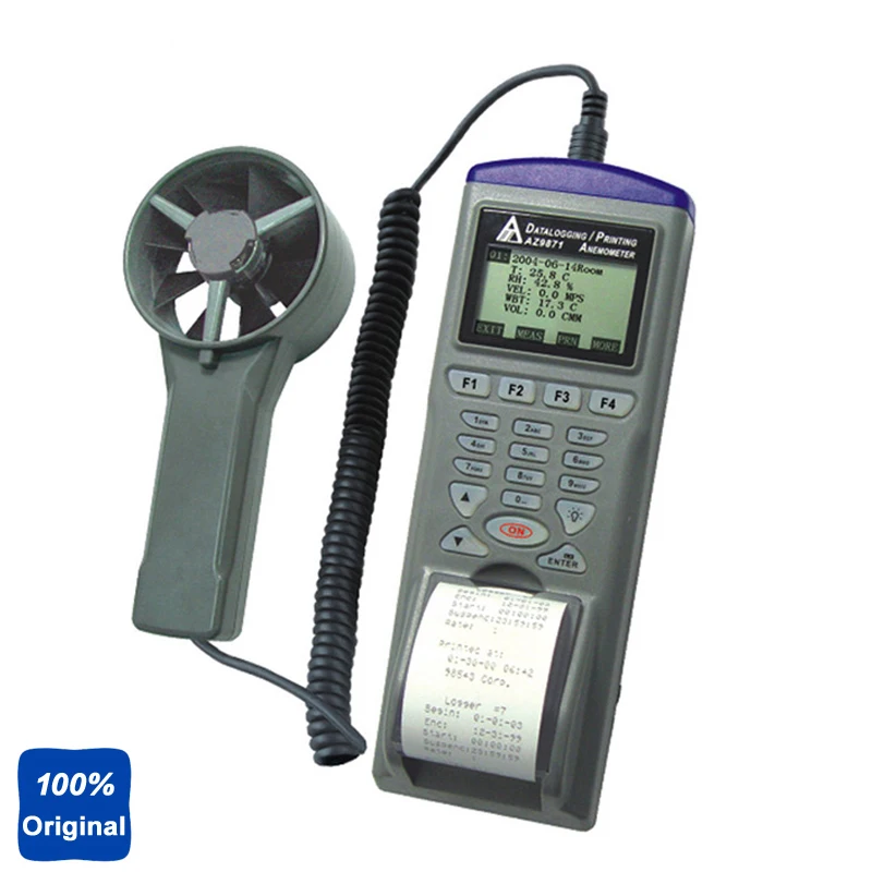 AZ-9871 Air Velocity Test Humidity Temperature Testing Wet Bulb Tester Flow Datalogger Recording with Printer | Инструменты