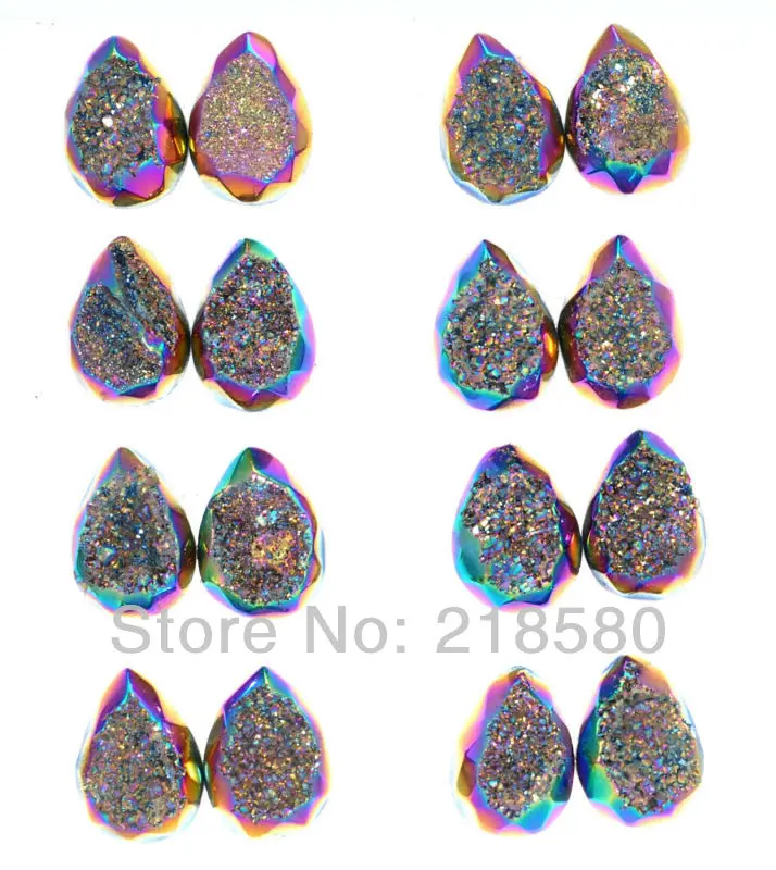 

H-DCB19 25pcs Mystical Rainbow Titanium Quartz Faceted Teardrop Drusy Druzy Cabochon Beads 12mmx16mm