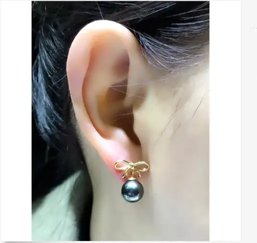 free shipping charming 10-11mm Tahitian round black pearl earring 14k | Украшения и аксессуары