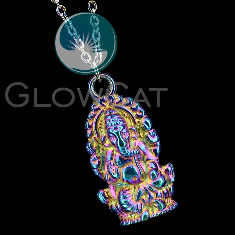 

Rainbow Colors Hindu Thailand Buddha Pikanet Ganesha Ganesh Pendant Necklace 50cm Steel Chains Necklace Girl Women Best Gift