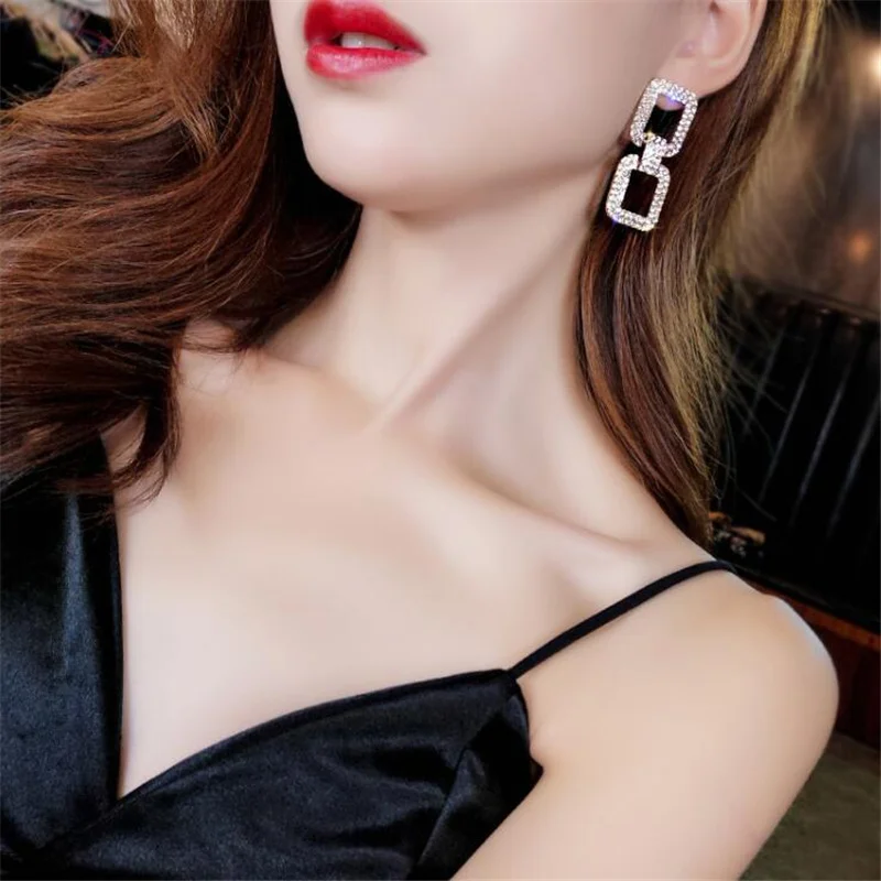 ZCHLGR Alloy Rhinestone Square Drop Dangle Earrings For Women Fashion Jewelry Trendy Statement Accessories Wholesale | Украшения и