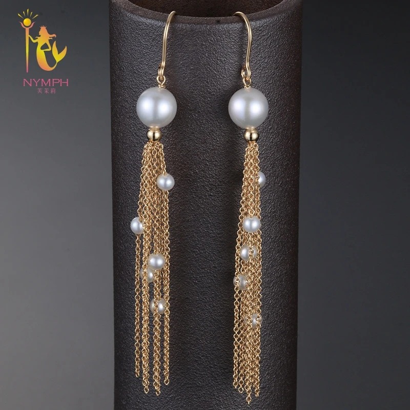 [NYMPH] Fain Jewelry длинные серьги с жемчугом для женщин пресноводным 2018 Новый